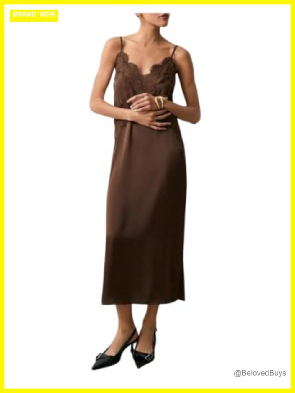 Satin Lace Slip Dress Spaghetti Strap Midi Backless Cocktail Party